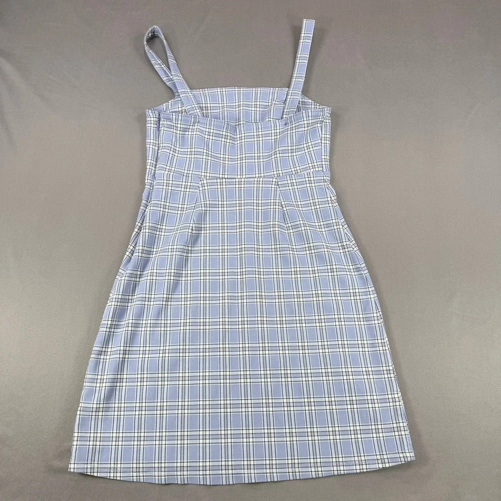 Hollister Plaid Mini‎ Dress Womens XS Blue White Front Slit Casual Summer